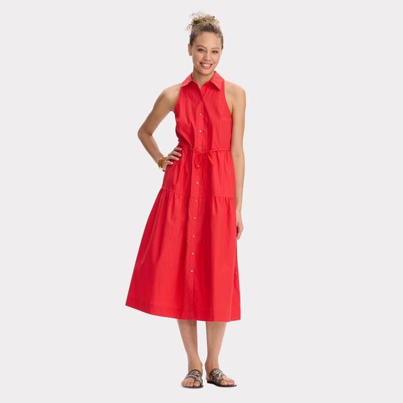 Universal Thread NWOT Women's Poplin Maxi Shirtdress Red Missing Belt L - Picture 1 of 9